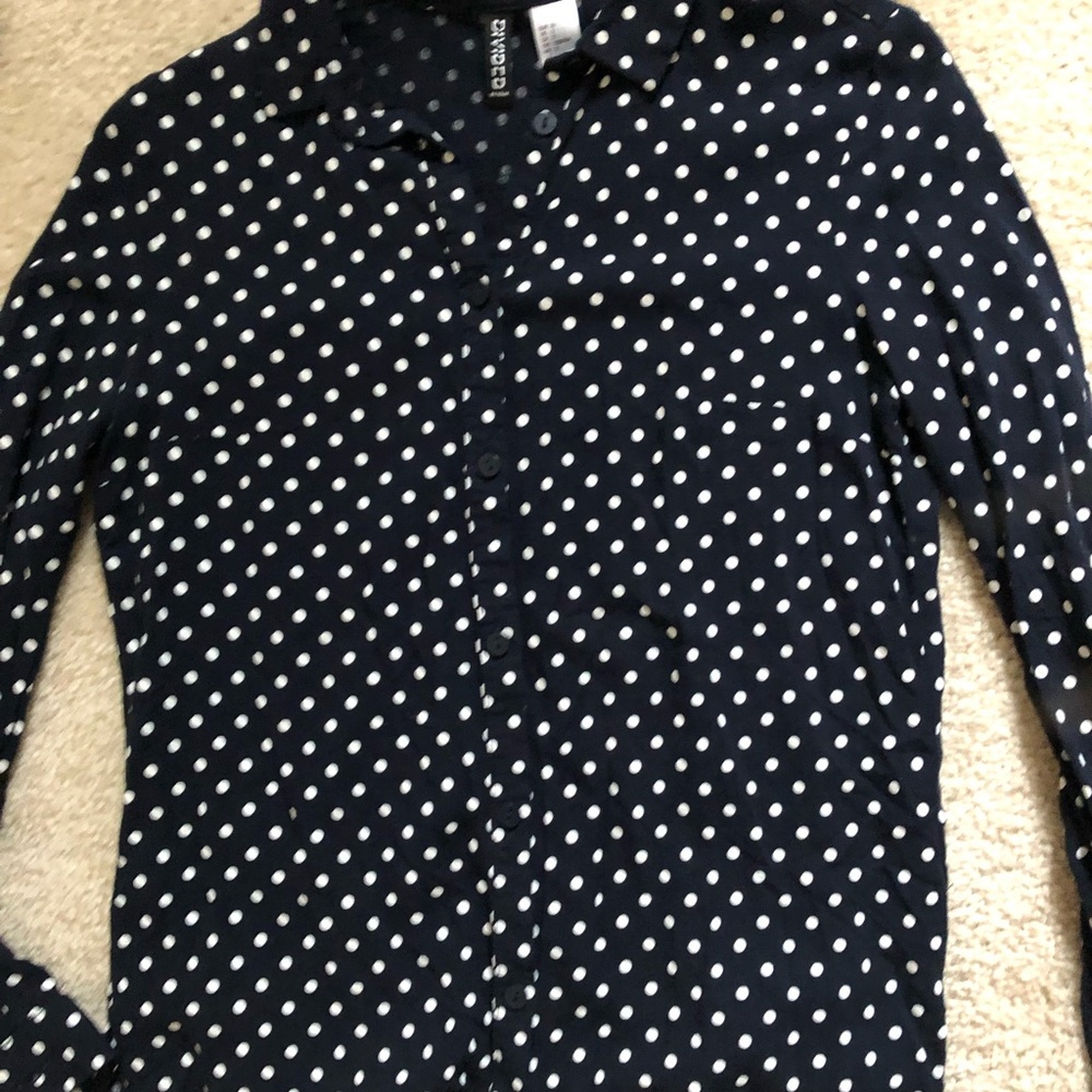 Blue polka dot collared blouse
